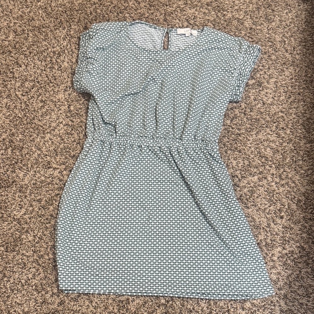 LOFT Olive and Cream Geometric Patterned Dress
